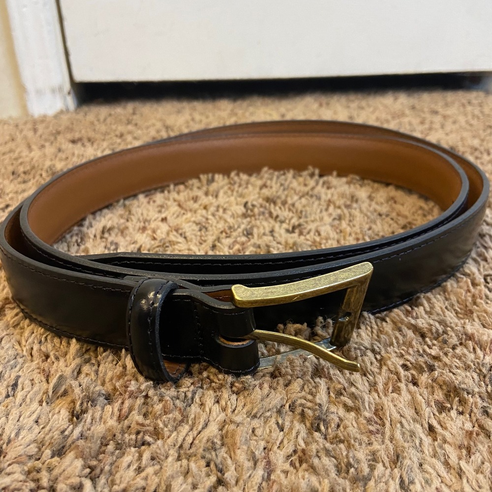 LL Bean Mens Black Full Grain Leather Dress Belt Brass Buckle Size 46 265890